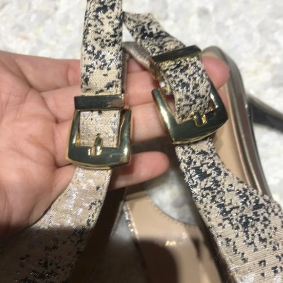 PALIZZIO: Cream & Metallic Sling Back Heels Sz 9M - Picture 6 of 8